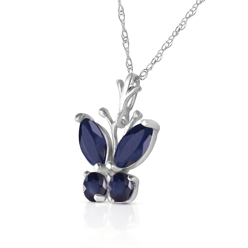 14K. GOLD BUTTERFLY NECKLACE WITH NATURAL SAPPHIRES (White Gold) - Picture 3 of 3